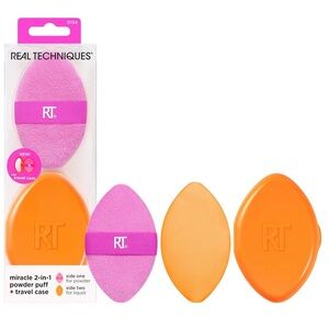 Real Techniques RT Miracle 2 In 1 Powder Puff + Travel Case Orange Pink